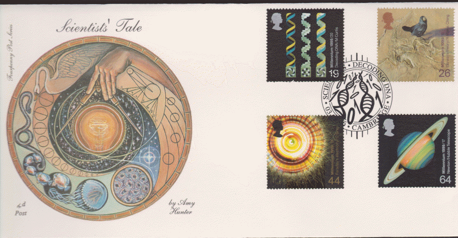 1999 -4d Post FDC- Scientists Tales - Decoding D N A , Cambridge Postmark