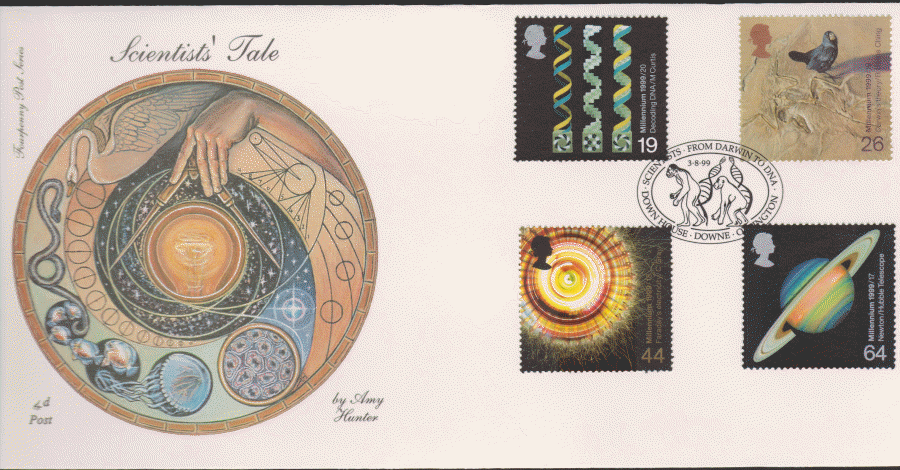 1999 -4d Post FDC- Scientists Tales - From Darwin to DNA Downe House,Downe Postmark