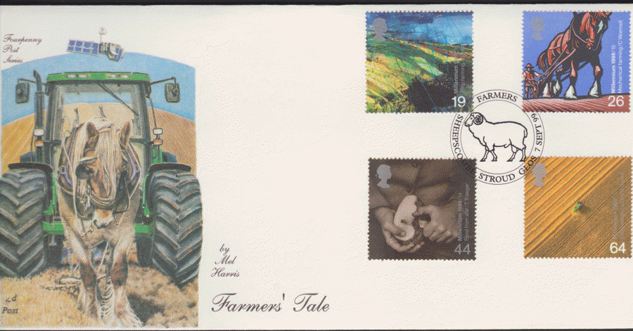 1999 -4d Post FDC- Farmers Tales - Sheepscombe, Stroud, Glos Postmark - Click Image to Close