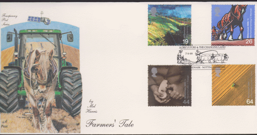 1999 -4d Post FDC- Farmers Tales -The Changing Land Newark,Notts Postmark