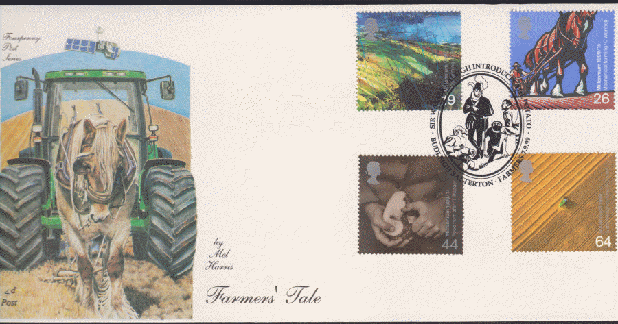 1999 -4d Post FDC- Farmers Tales -Potato, Buddleigh Salterton Postmark