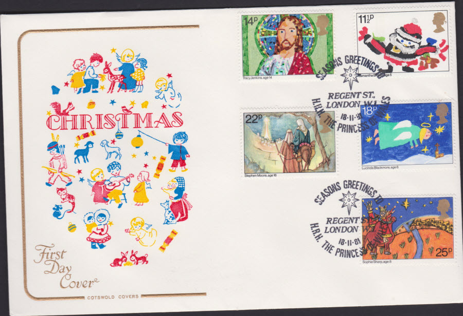 1981 - Christmas COTSWOLD FDC -H R H The Prince of Wales Regent Street,London W1 Postmark