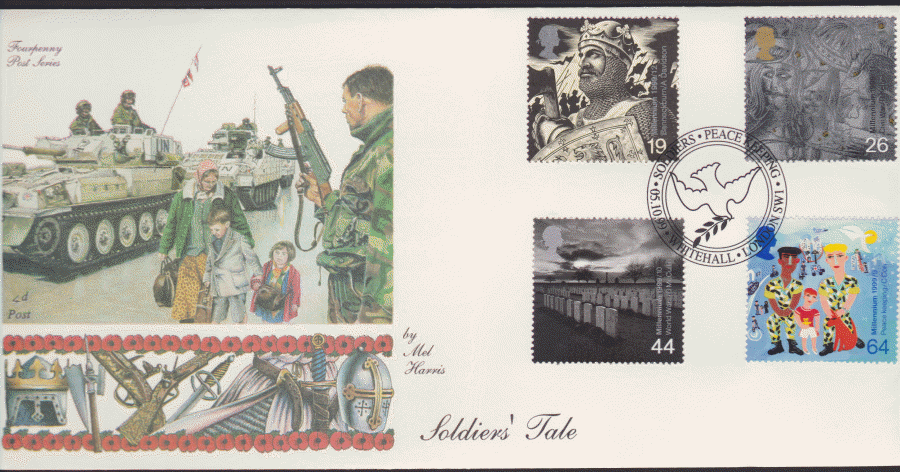 1999 -4d Post FDC-Soldiers Tales - Soldiers Peace Keeping Whitehall, London SW1 Postmark