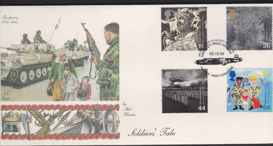 1999 -4d Post FDC-Soldiers Tales - Hanley Page Halifax, Halifax Postmark - Click Image to Close