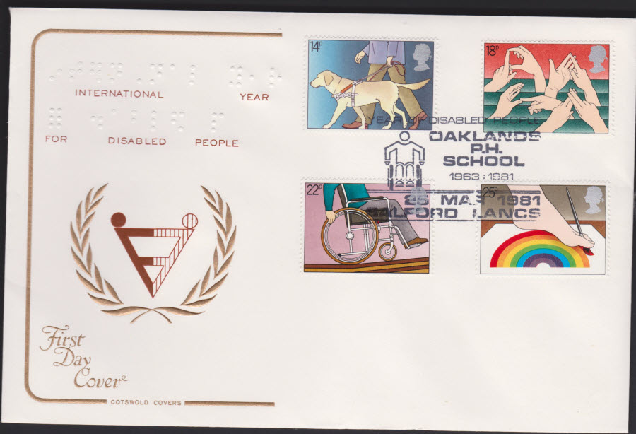 1981 -Disabled COTSWOLD FDC -Oaklands P H School ,Salford Postmark