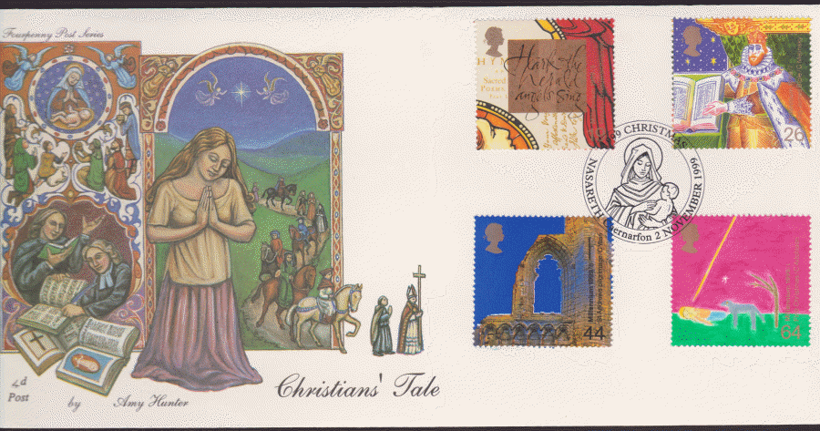 1999 -4d Post FDC- Christians Tales - Nasareth,Caernarfon Postmark