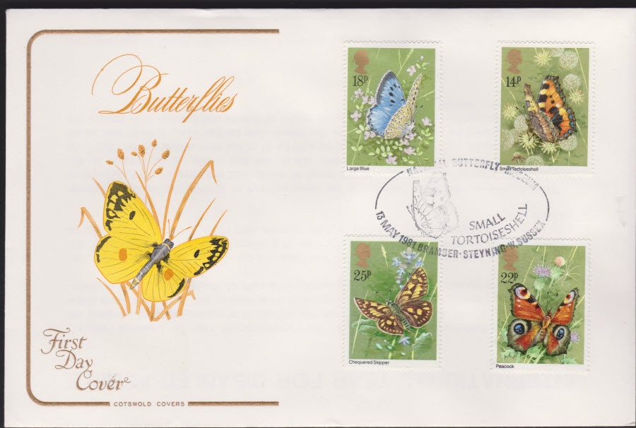 1981 -Butterflies COTSWOLD FDC -Small Tortoiseshell Bramber Postmark