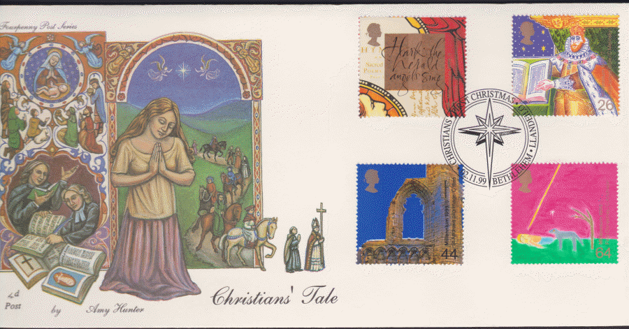 1999 -4d Post FDC- Christians Tales - Christians first Christmas , Bethlehem Postmark