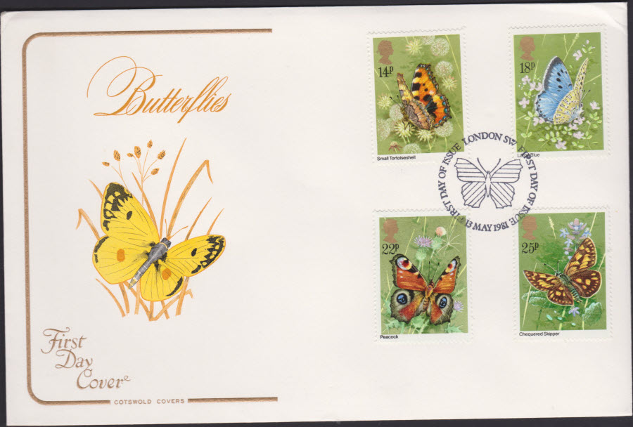 1981 -Butterflies COTSWOLD FDC -First Day of Issue London SW Postmark