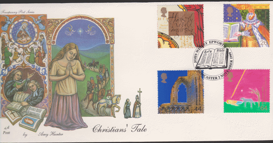 1999 -4d Post FDC- Christians Tales -John Epworth, Doncaster Postmark
