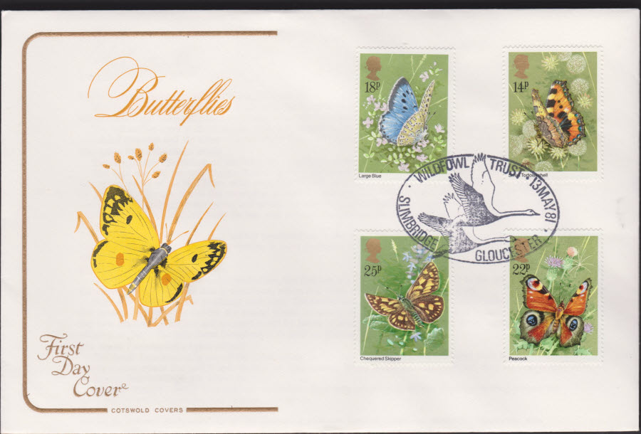 1981 -Butterflies COTSWOLD FDC -Wildfowl Trust Slimbridge,Gloucestershire Postmark