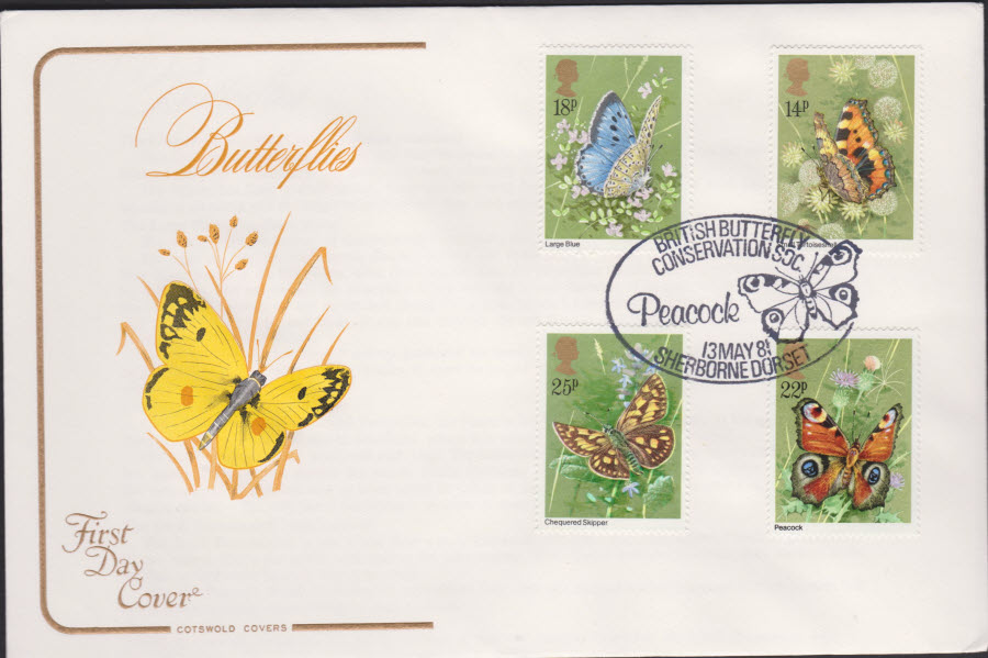 1981 -Butterflies COTSWOLD FDC -Butterfly Conservation Soc,Peacock, Sherborne,Dorset Postmark