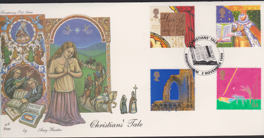 1999 -4d Post FDC- Christians Tales - Christians Tales, Birmingham Postmark