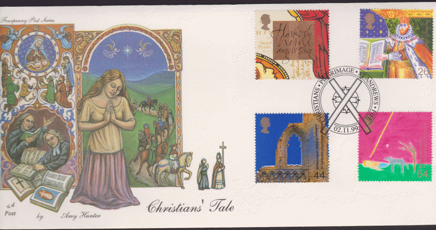 1999 -4d Post FDC- Christians Tales - Pilgrimage, St Andrews Postmark