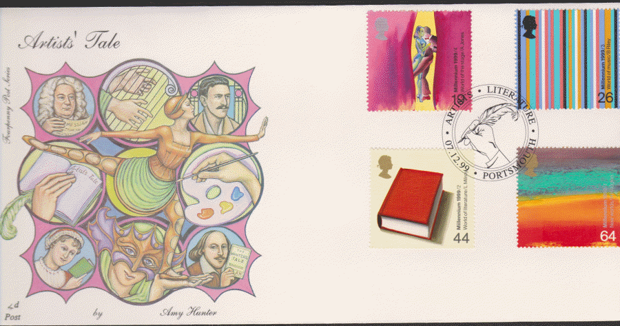 1999 -4d Post FDC- Artists Tales - Literature, Portsmouth Postmark
