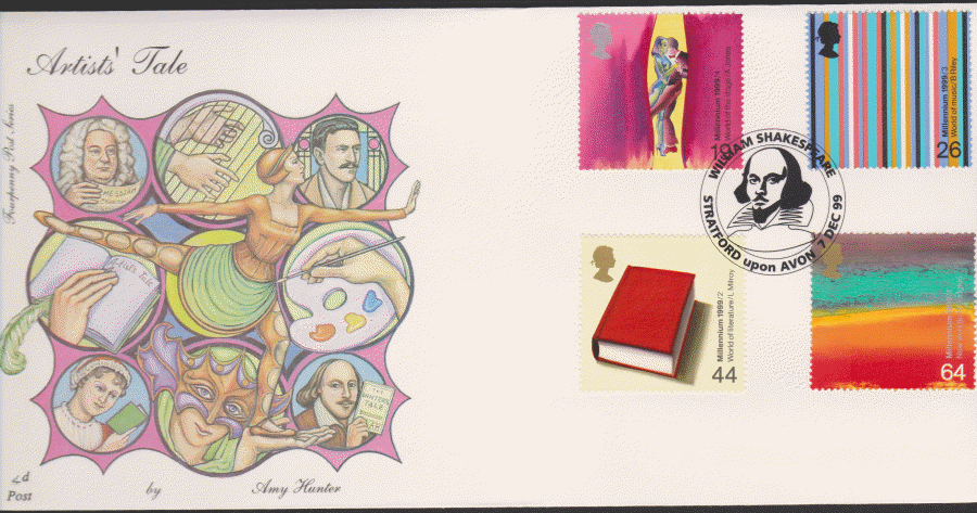 1999 -4d Post FDC- Artists Tales -William Shakespeare, Stratford upon Avon Postmark