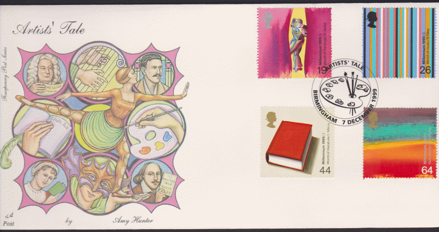 1999 -4d Post FDC- Artists Tales -Artists Tale, Birmingham Postmark