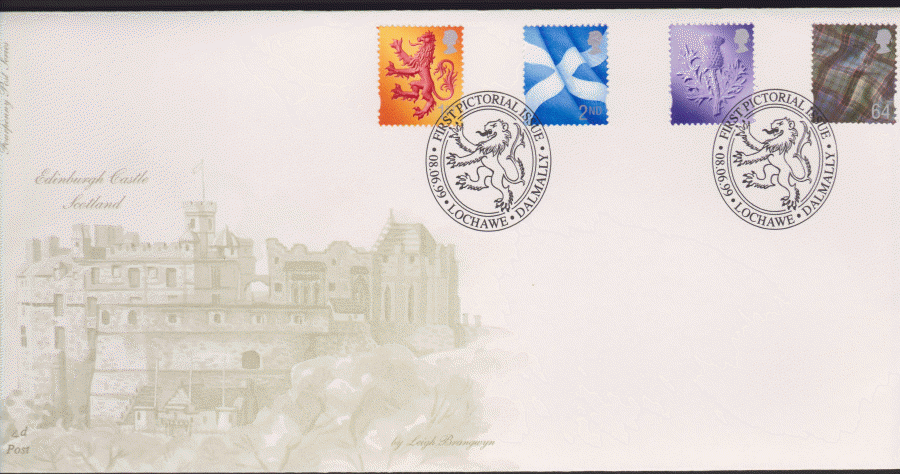 1999 -4d Post FDC- 1999 Pictorial Country Scotland Definitives - NVI- Lochawe Postmark - Click Image to Close