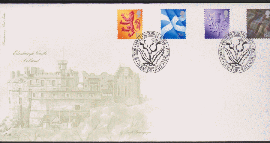 1999 -4d Post FDC- 1999 Pictorial Country Scotland Definitives - NVI- Ballachulish Postmark