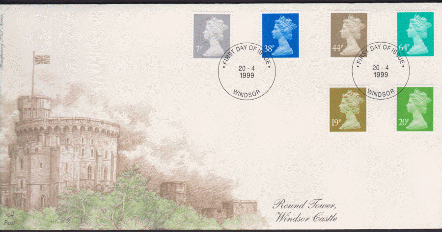 1999 -4d Post FDC- 1999 New Definitives - 6 values - Windsor Postmark