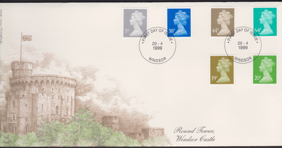 1999 -4d Post FDC- 1999 New Definitives - 6 values - Windsor Postmark - Click Image to Close