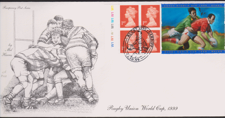 1999 -4d Post FDC- 1999 Rugby Retail Book, Cardiff ( Player ) Postmark
