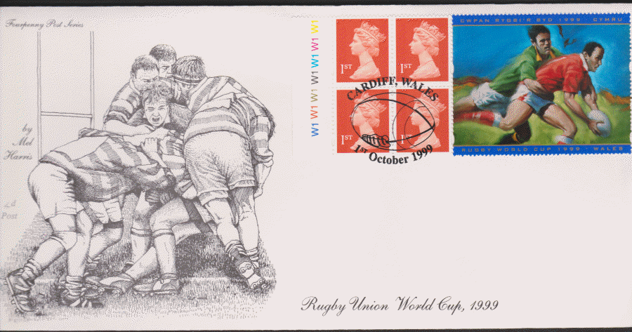 1999 -4d Post FDC- 1999 Rugby Retail Book, Cardiff ( Ball ) Postmark
