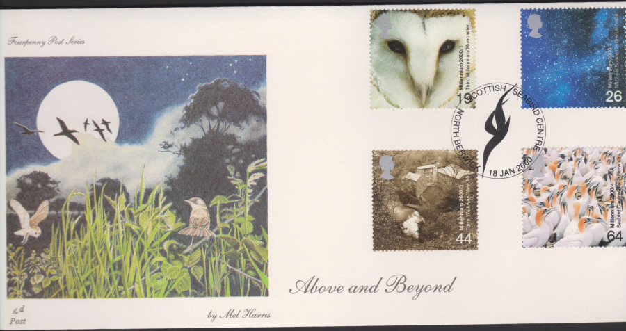 2000-4d Post FDC-Above & Beyond - Scottish Seabird Centre, North Berwick Postmark