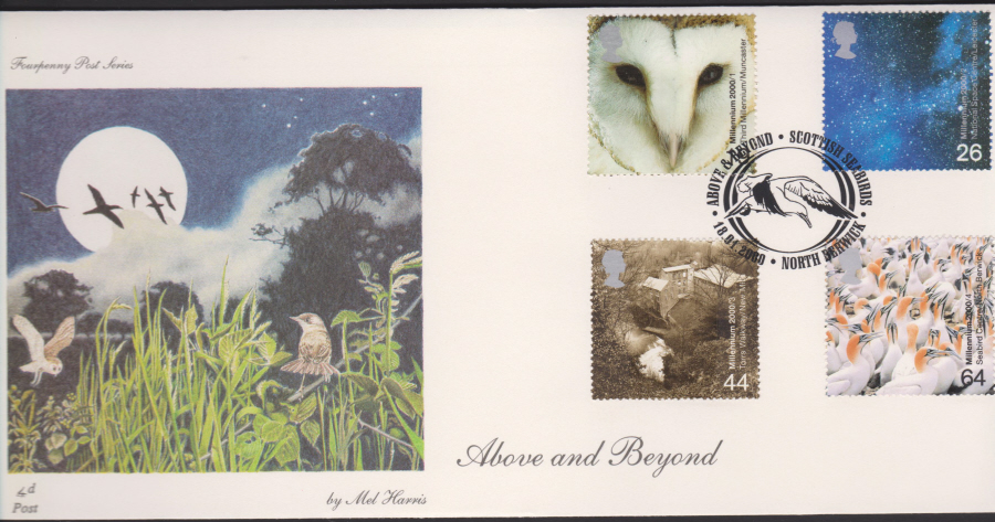2000-4d Post FDC-Above & Beyond - Scottish Seabirds, North Berwick Postmark