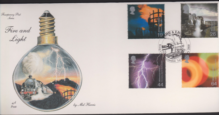 2000-4d Post FDC-Fire & Light - Kings Cross, London Postmark