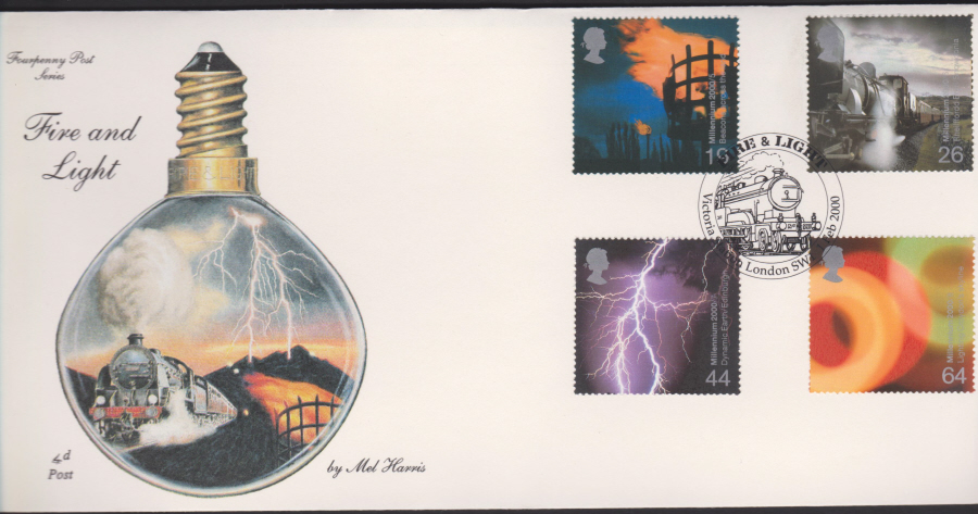 2000-4d Post FDC-Fire & Light - Victoria Station , London Postmark