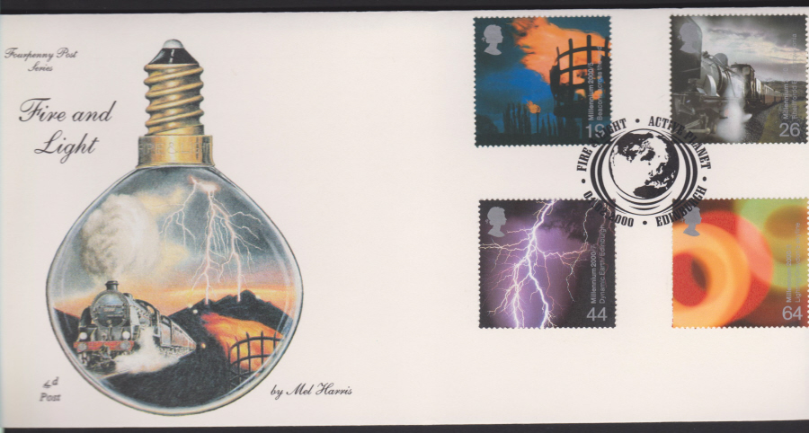 2000-4d Post FDC-Fire & Light - Active Planet, Edinburgh Postmark