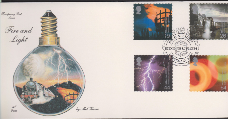 2000-4d Post FDC-Fire & Light - Fire & Light , Edinburgh Postmark