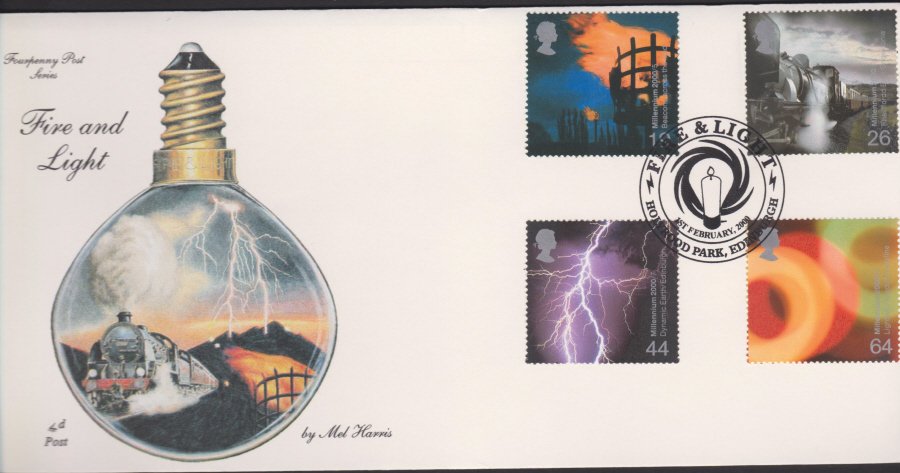 2000-4d Post FDC-Fire & Light - Holyrood Park , Edinburgh Postmark