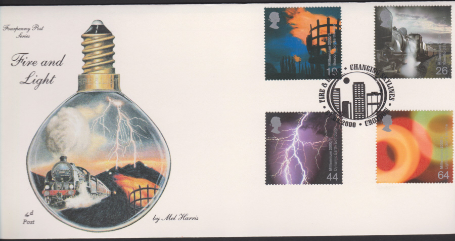 2000-4d Post FDC-Fire & Light - Changing Skylines, Croydon Postmark