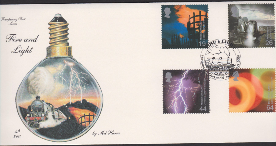 2000-4d Post FDC-Fire & Light - Porthmadog, Gwynedd Postmark