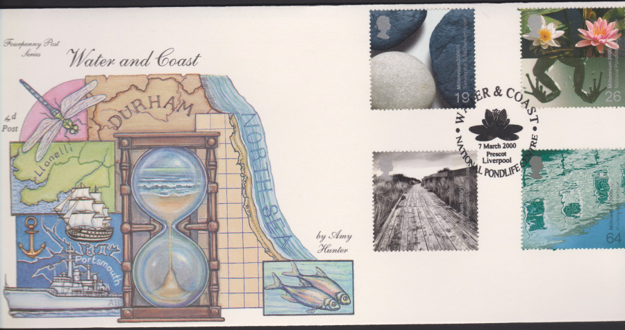 2000-4d Post FDC-Water & Coast - National Pondlife Prescot , Liverpool Postmark