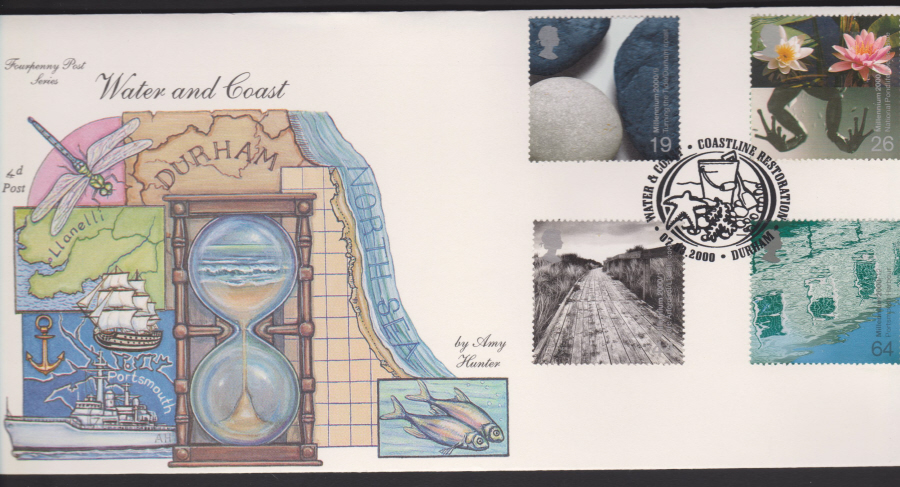 2000-4d Post FDC-Water & Coast - Coastline Restoration, Durham Postmark