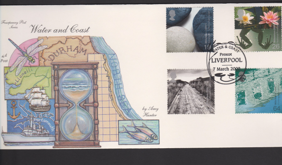 2000-4d Post FDC-Water & Coast - Water & Coast Prescot , Liverpool Postmark