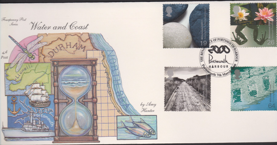2000-4d Post FDC-Water & Coast - 2000 Portsmouth Harbour, Portsmouth Postmark - Click Image to Close
