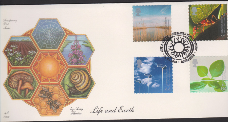 2000-4d Post FDC- Life & Earth - Sustained Development, Doncaster Postmark