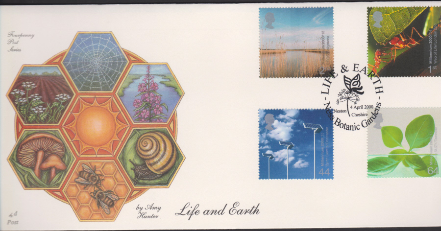 2000-4d Post FDC- Life & Earth -Ness Botanic Gardens, Neston Cheshire Postmark