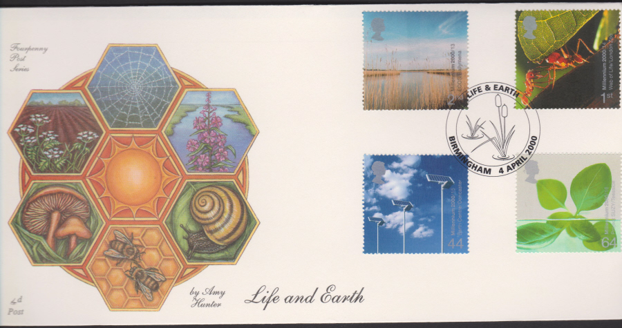 2000-4d Post FDC- Life & Earth - Life & Earth Birmingham Postmark