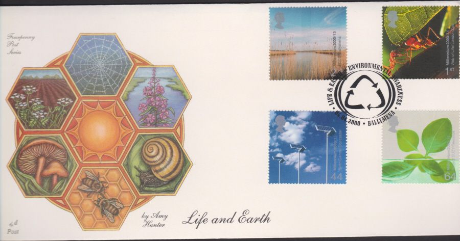 2000-4d Post FDC- Life & Earth - Enviironmental Awareness, Ballmena, Postmark