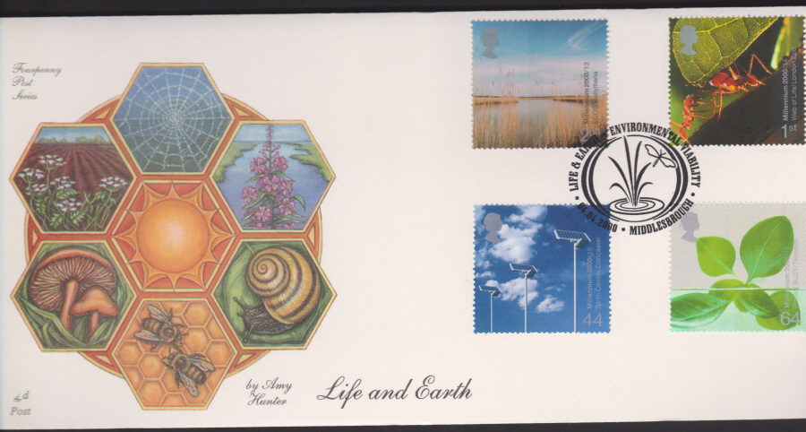 2000-4d Post FDC- Life & Earth - Enviironmental Viability, Middlesborough Postmark