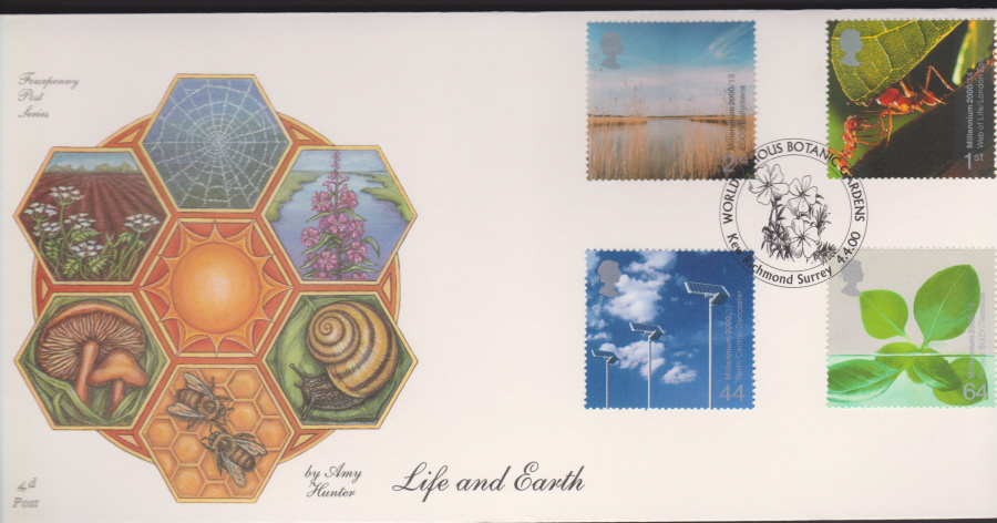 2000-4d Post FDC- Life & Earth - Kew , Richmond Surrey Postmark