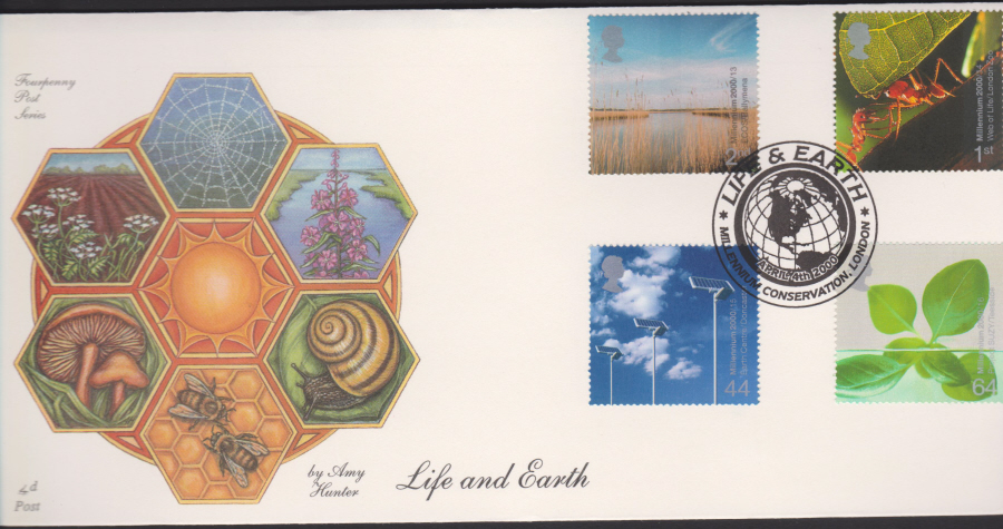 2000-4d Post FDC- Life & Earth - Life & Earth, London Postmark