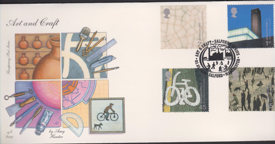 2000-4d Post FDC- Art & Craft - Salford, Manchester Postmark