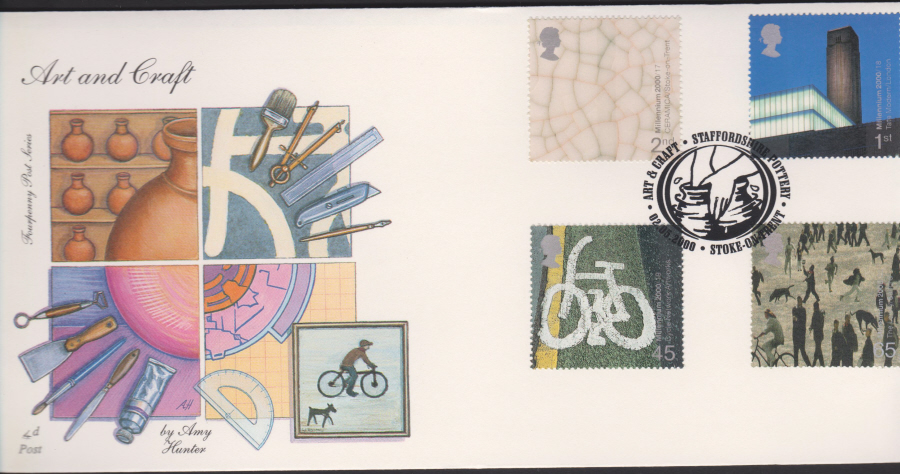 2000-4d Post FDC- Art & Craft - Staffordshire Pottery, Stoke on Trent Postmark