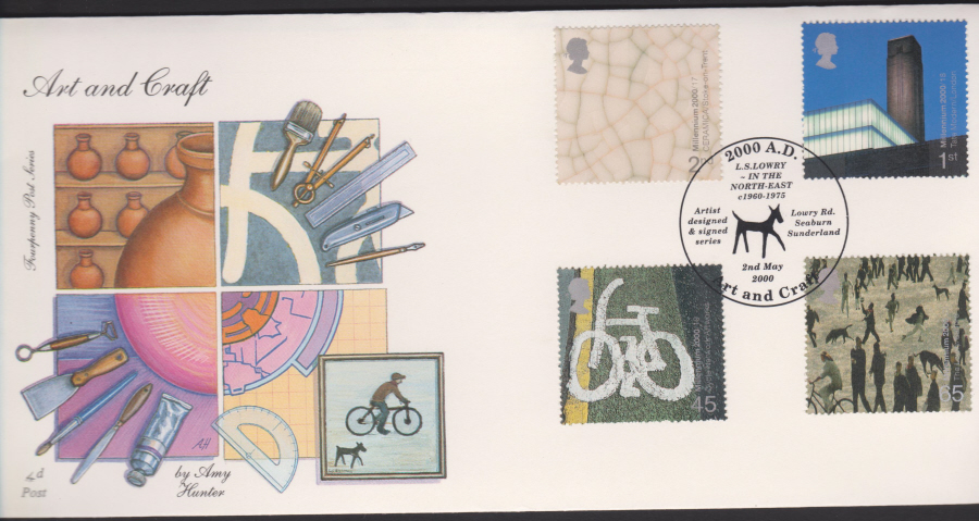 2000-4d Post FDC- Art & Craft - L S Lowry, Lowry Rd Seaburn,Sunderland, Postmark